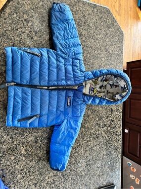 Patagonia Bright Blue Quilted Hooded Puffer Jacket
